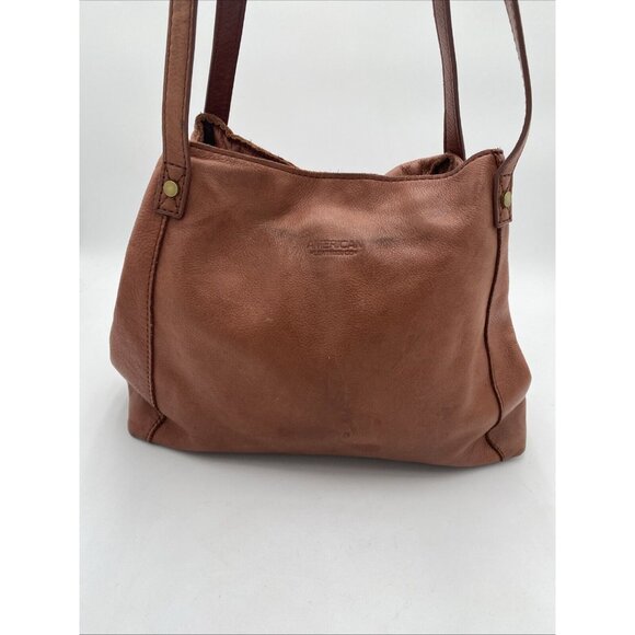 American Leather Co Handbag Bag Soft Slouchy Brown Double Strap Purse Zipper - Picture 3 of 14